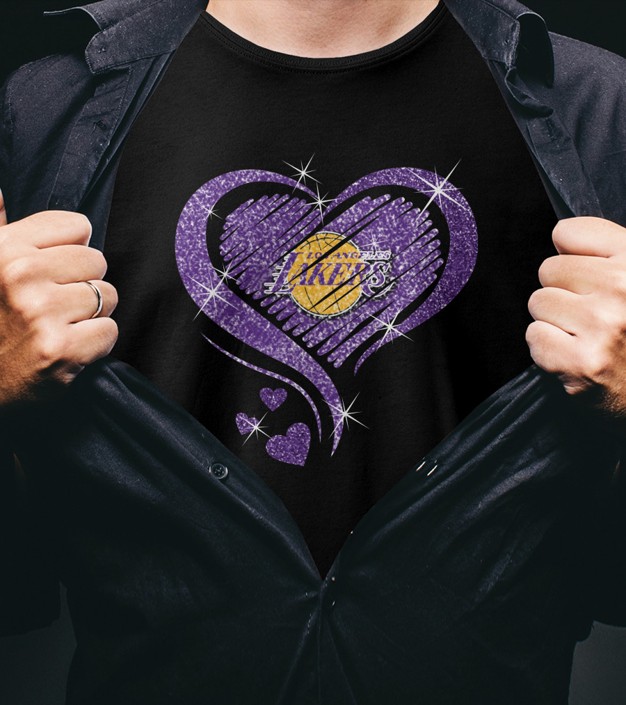 Heart Diamond Los Angeles Lakers Purple Sparkle T-Shirt