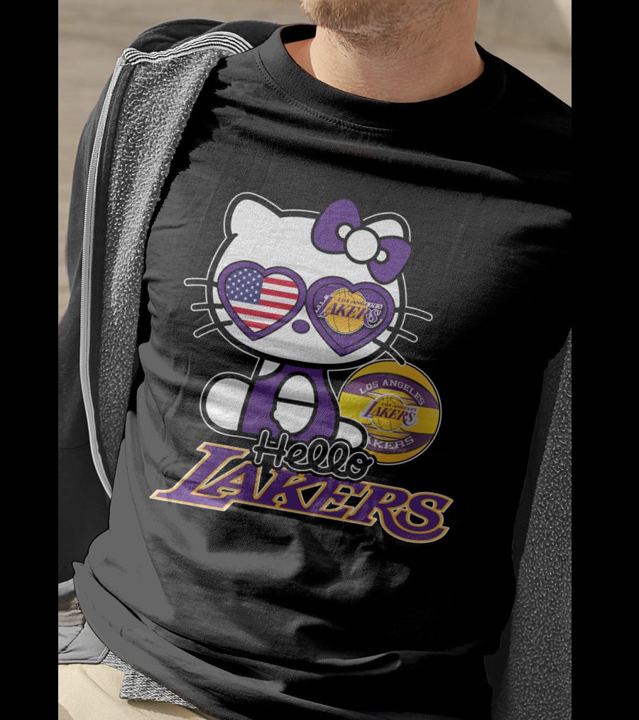 Hello Kitty Los Angeles Lakers USA Flag Basketball Fan T-Shirt