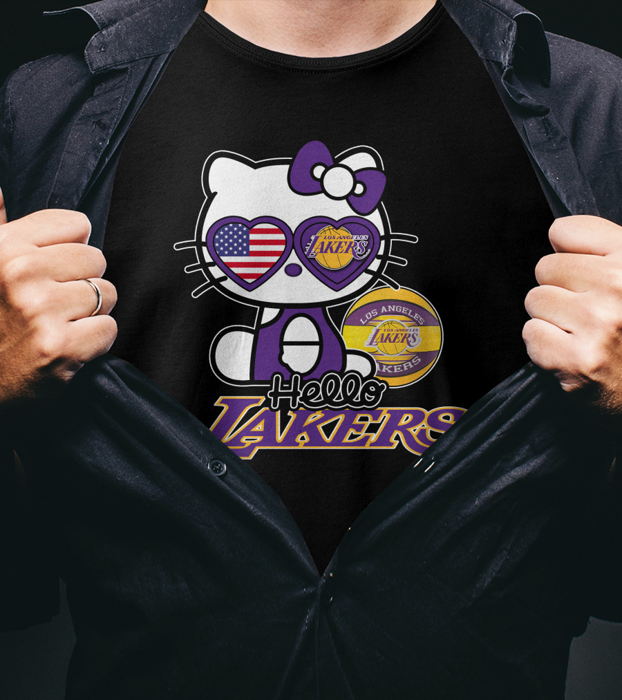 Hello Kitty Los Angeles Lakers USA Flag Basketball Fan T-Shirt
