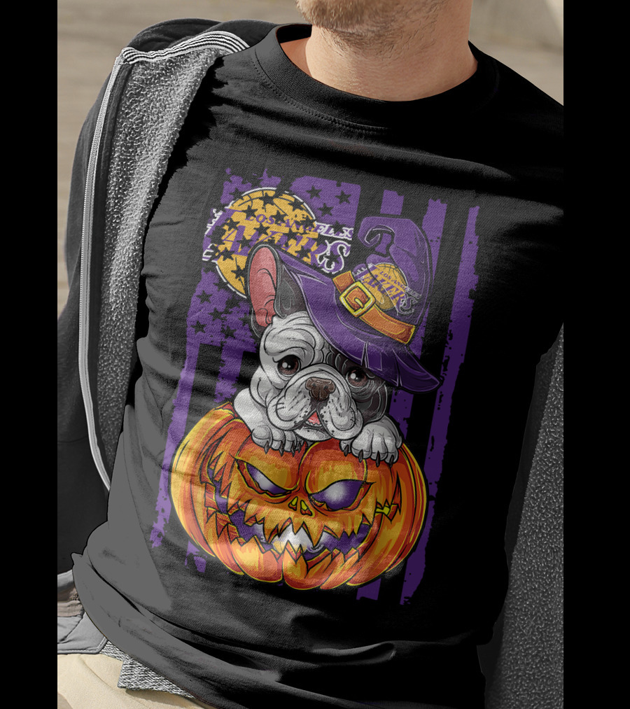 Hlw Bulldog Los Angeles Lakers Halloween Pumpkin Wizard Hat T-Shirt