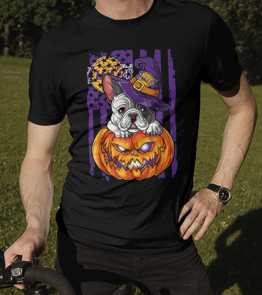 Hlw Bulldog Los Angeles Lakers Halloween Pumpkin Wizard Hat T-Shirt