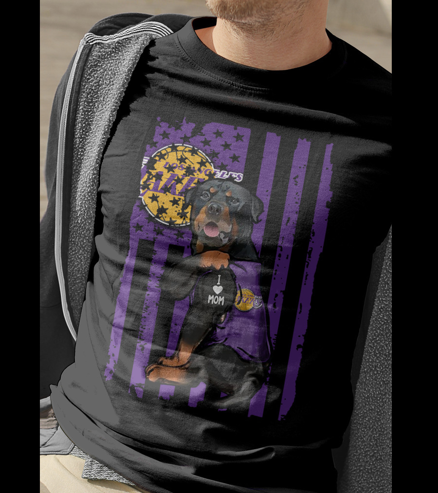 Rottweiler I Love Mom Los Angeles Lakers Purple Stars Stripes T-Shirt