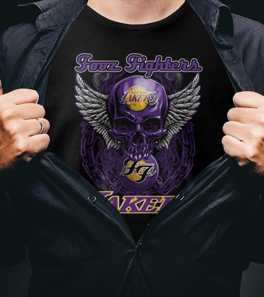 Foo Fighters Los Angeles Lakers Skull Wings T-Shirt