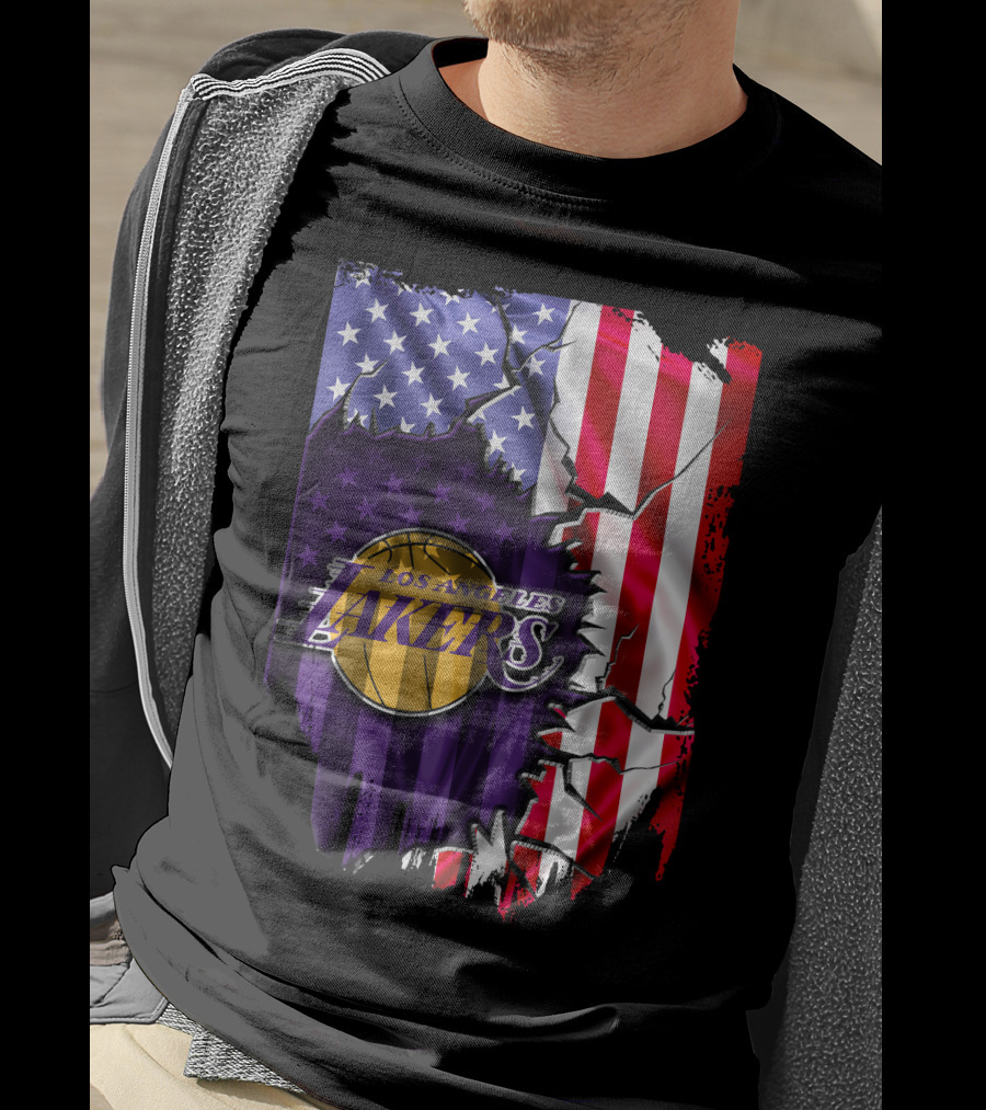 Los Angeles Lakers American Flag Basketball T-Shirt