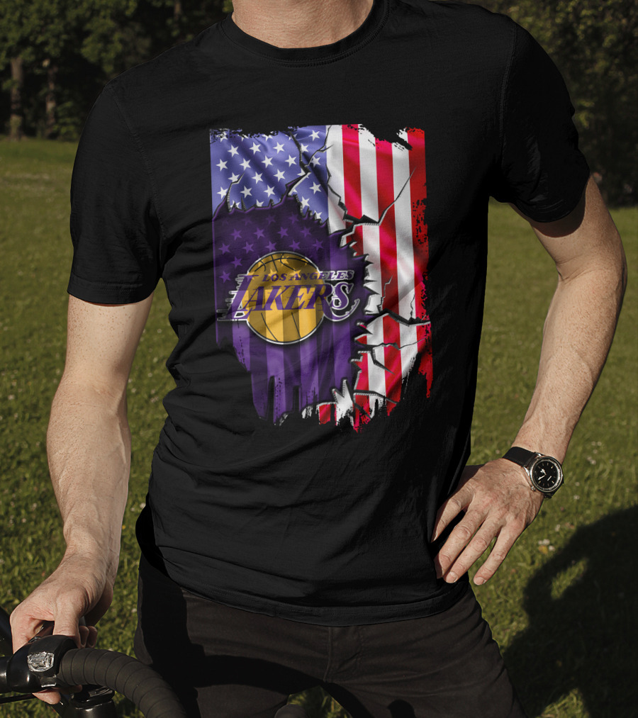 Los Angeles Lakers American Flag Basketball T-Shirt