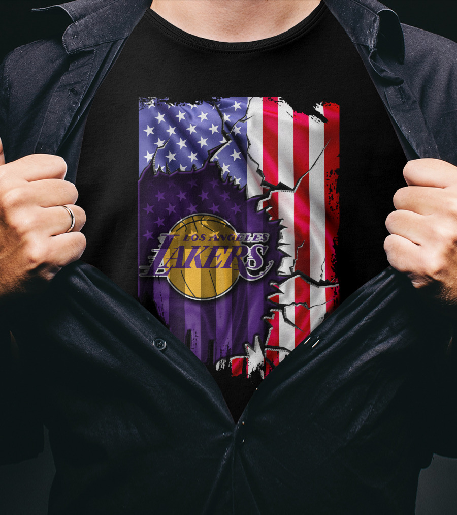 Los Angeles Lakers American Flag Basketball T-Shirt