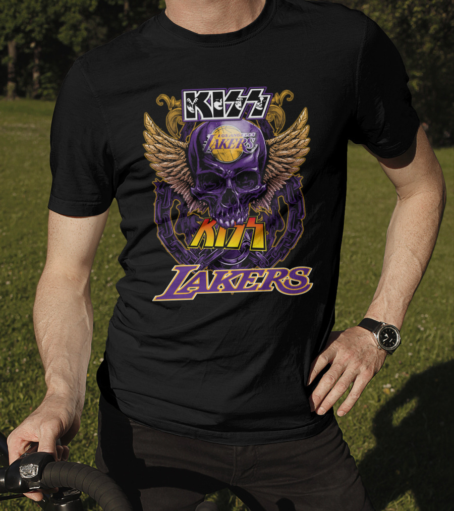 Kiss Los Angeles Lakers Skull Wings T-Shirt