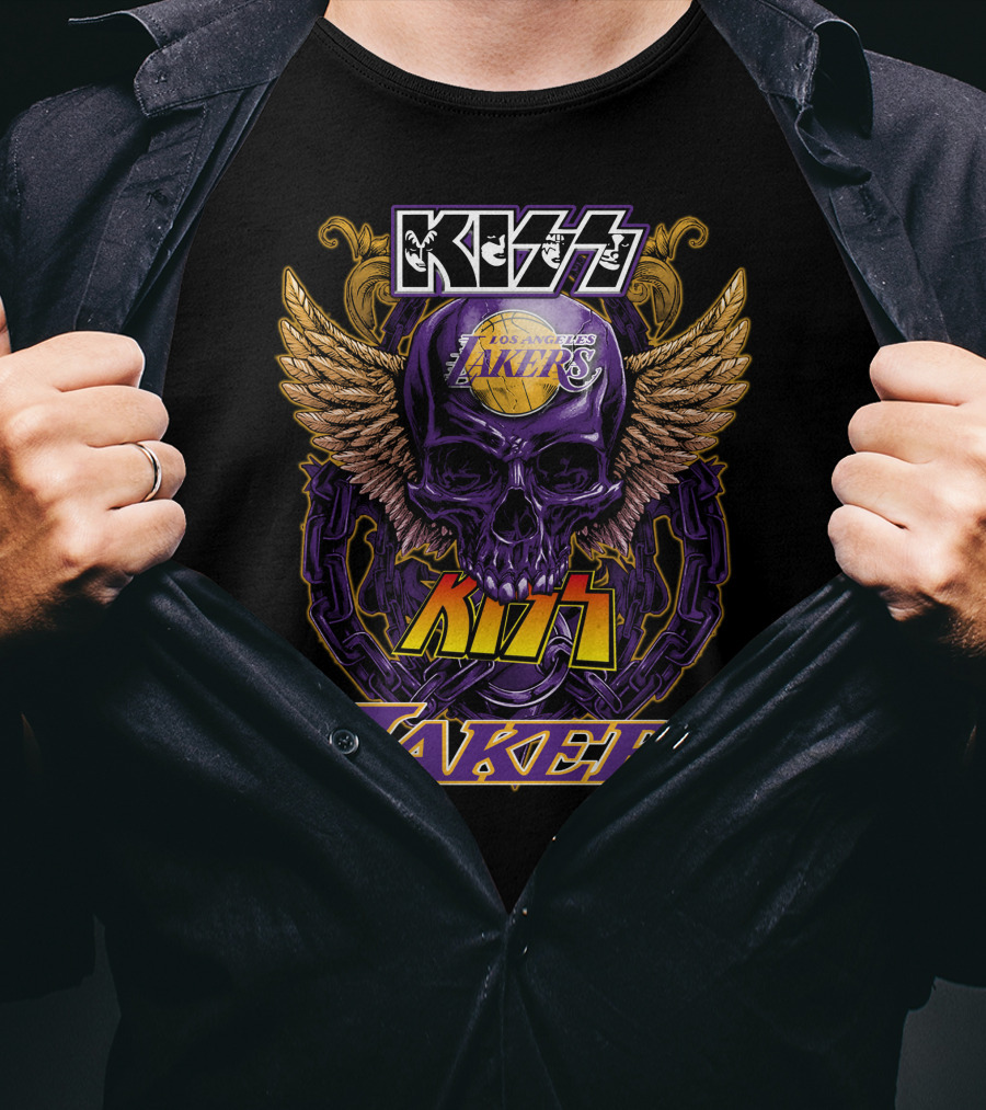 Kiss Los Angeles Lakers Skull Wings T-Shirt