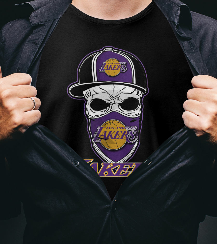 Los Angeles Lakers Skull In Hat And Bandana T-Shirt