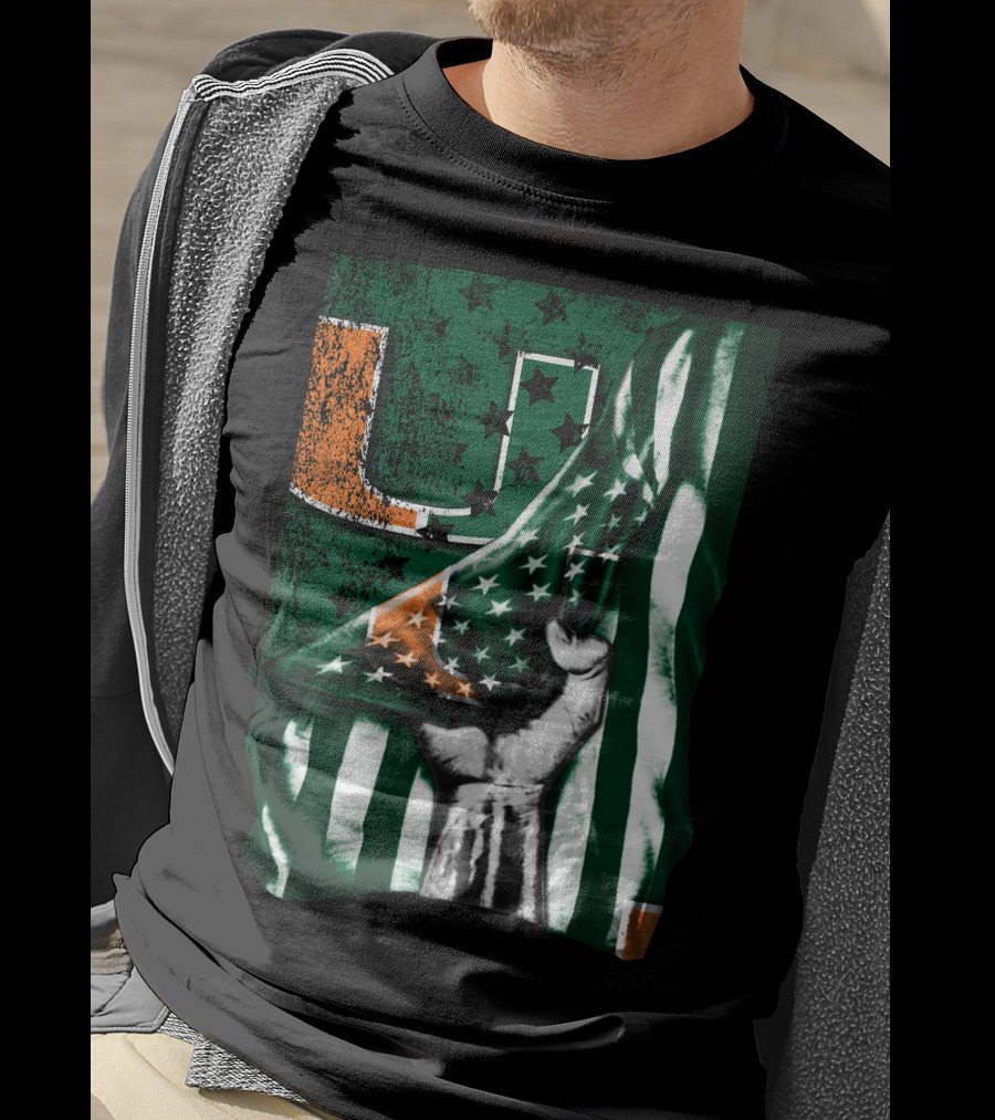 Miami Hurricanes U Flag Stars And Stripes Fist T-Shirt