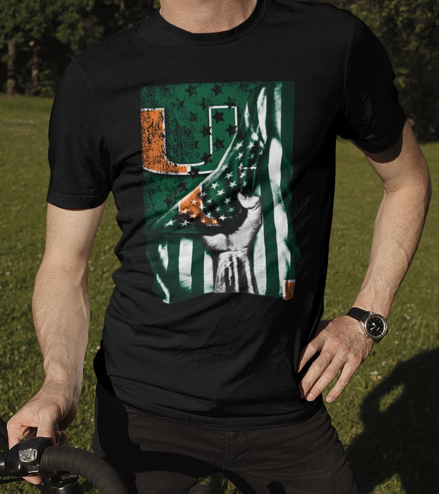 Miami Hurricanes U Flag Stars And Stripes Fist T-Shirt