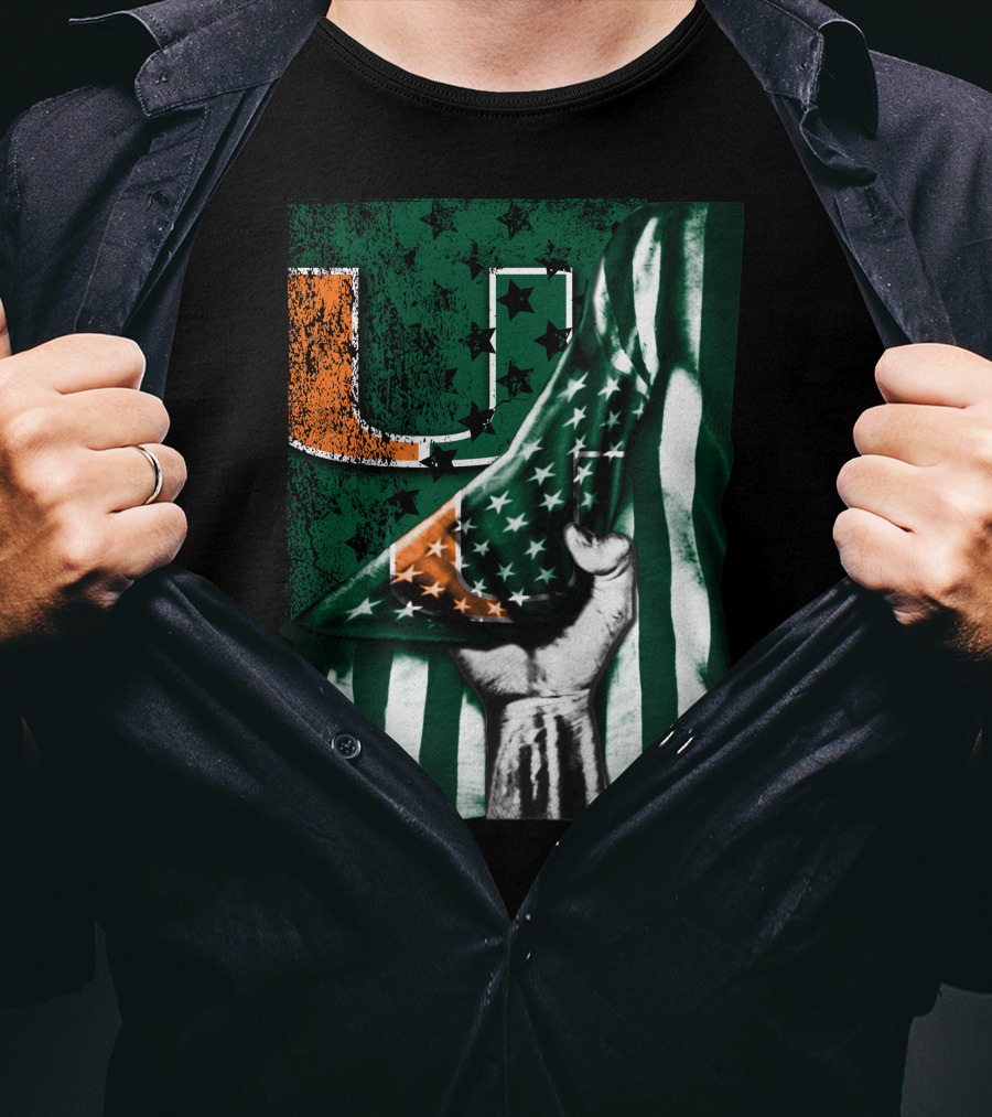 Miami Hurricanes U Flag Stars And Stripes Fist T-Shirt