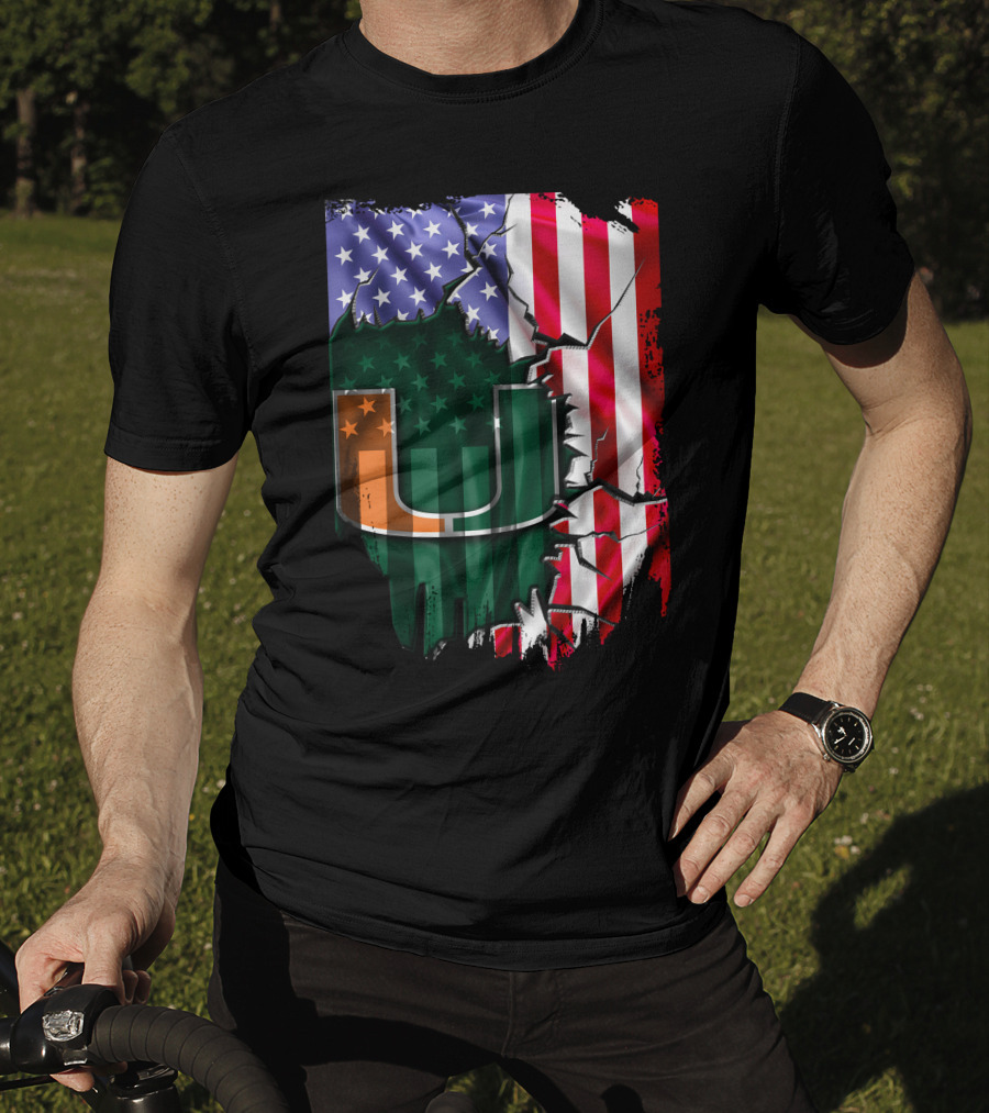 Flag Miami Hurricanes University U Patriotic USA Flag T-Shirt