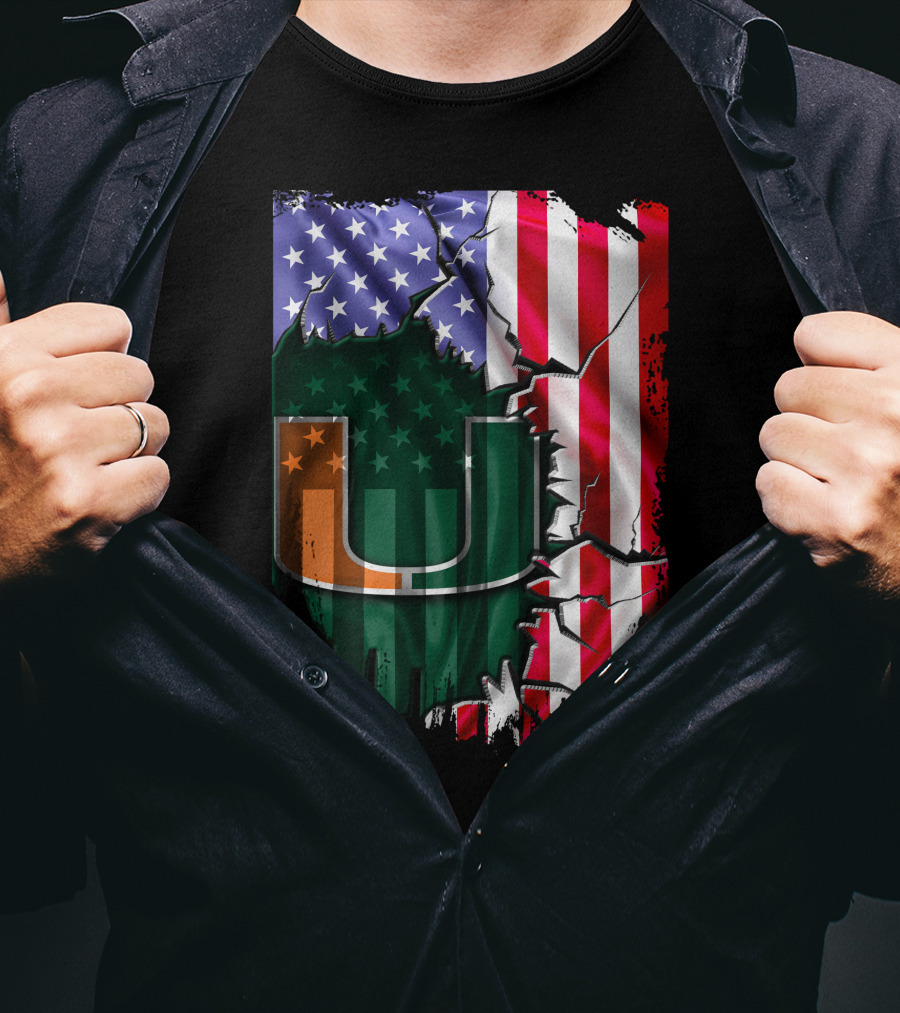 Flag Miami Hurricanes University U Patriotic USA Flag T-Shirt