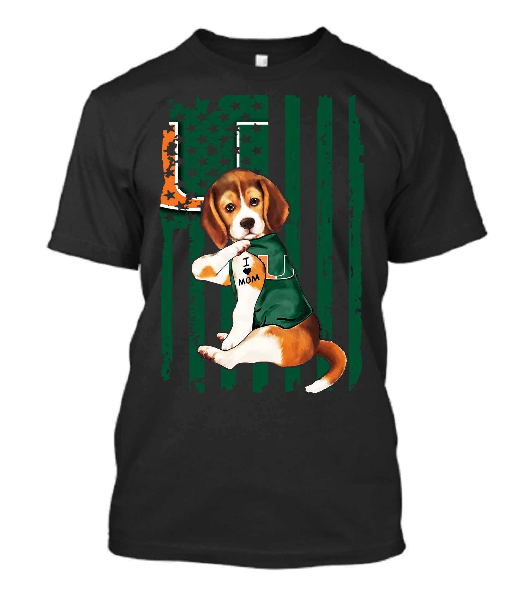 Beagle Miami Hurricanes I Love Mom Football Fan Mascot T-Shirt