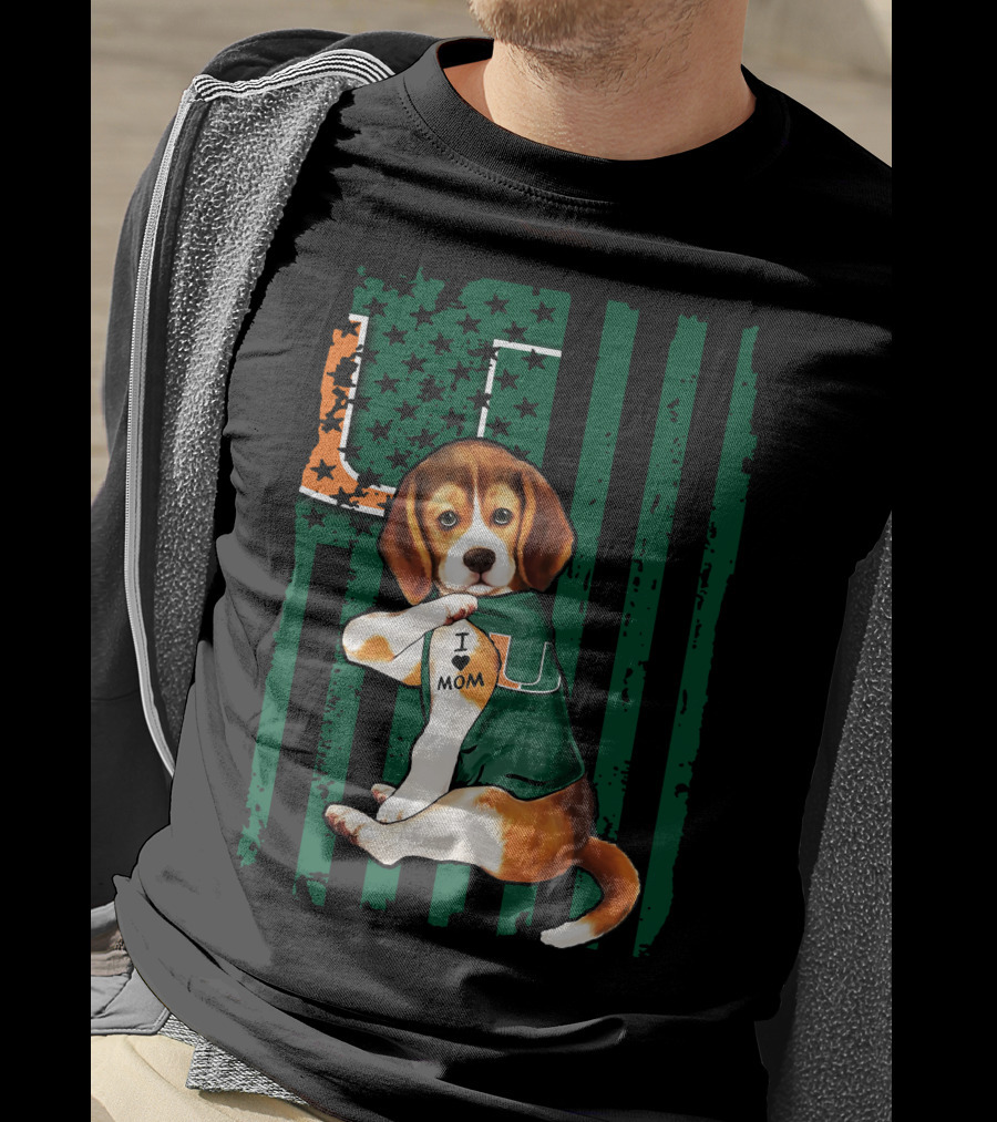 Beagle Miami Hurricanes I Love Mom Football Fan Mascot T-Shirt