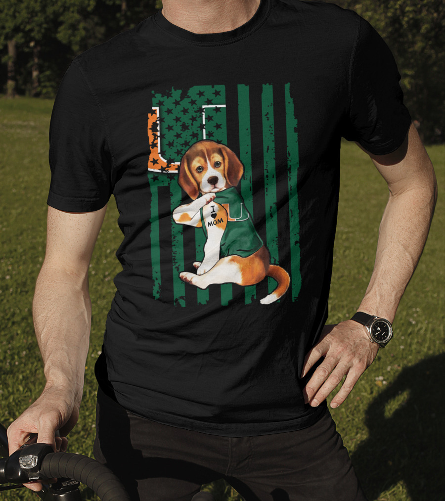 Beagle Miami Hurricanes I Love Mom Football Fan Mascot T-Shirt