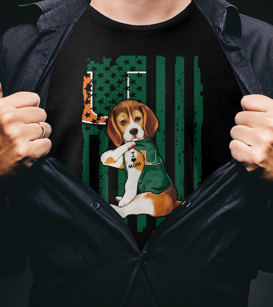 Beagle Miami Hurricanes I Love Mom Football Fan Mascot T-Shirt