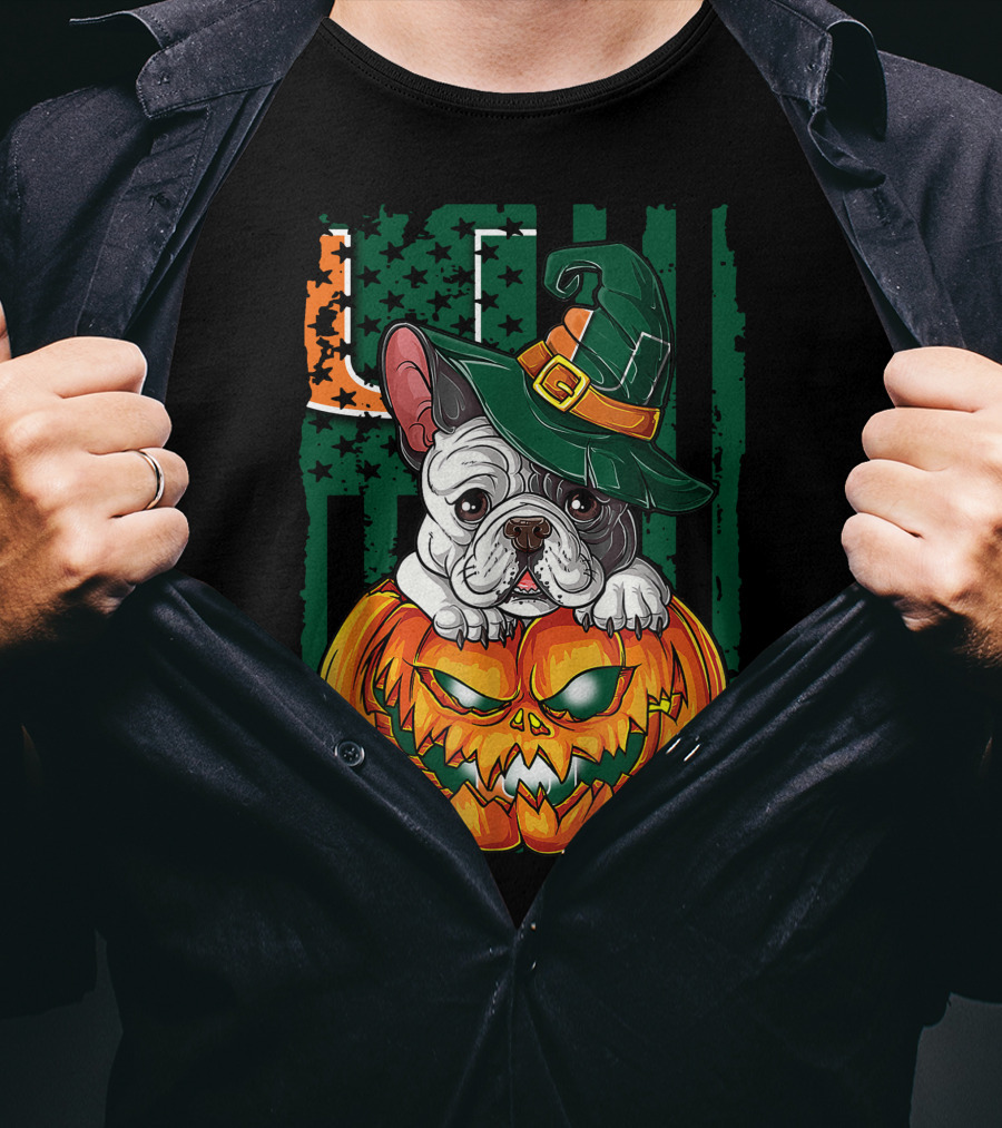Hlw Bulldog Halloween Miami Hurricanes Pumpkin Hat T-Shirt