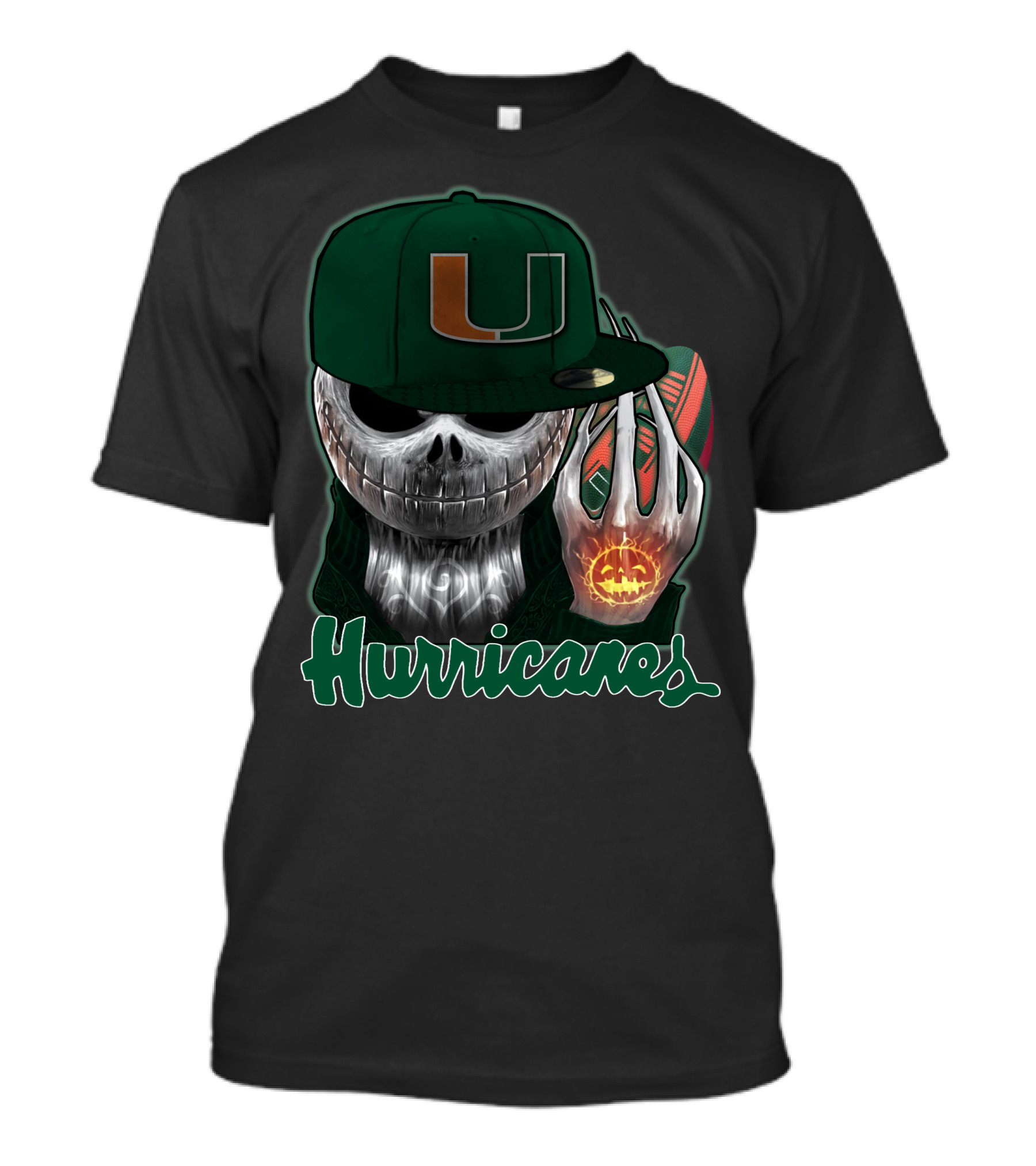 Jackskull Hurricanes Miami Football Icon With Pumpkin And Cap T-Shirt