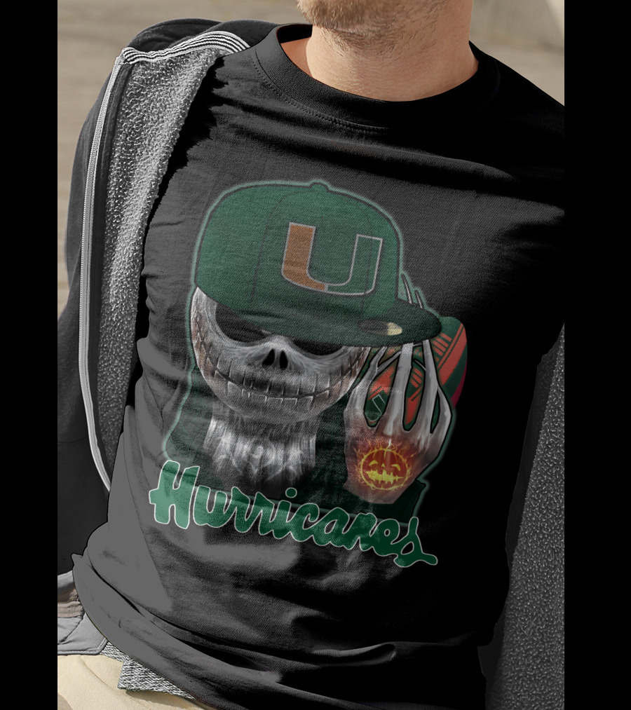 Jackskull Hurricanes Miami Football Icon With Pumpkin And Cap T-Shirt
