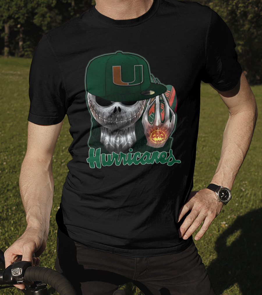 Jackskull Hurricanes Miami Football Icon With Pumpkin And Cap T-Shirt