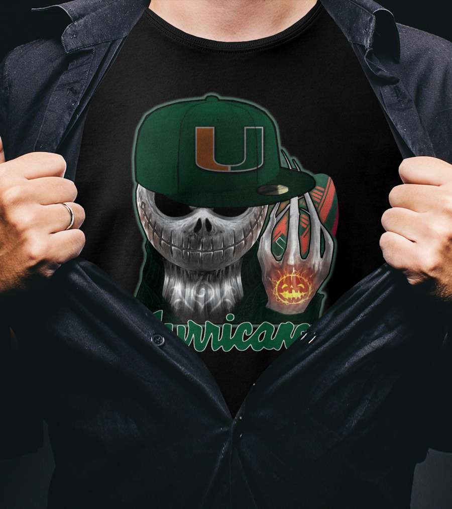Jackskull Hurricanes Miami Football Icon With Pumpkin And Cap T-Shirt