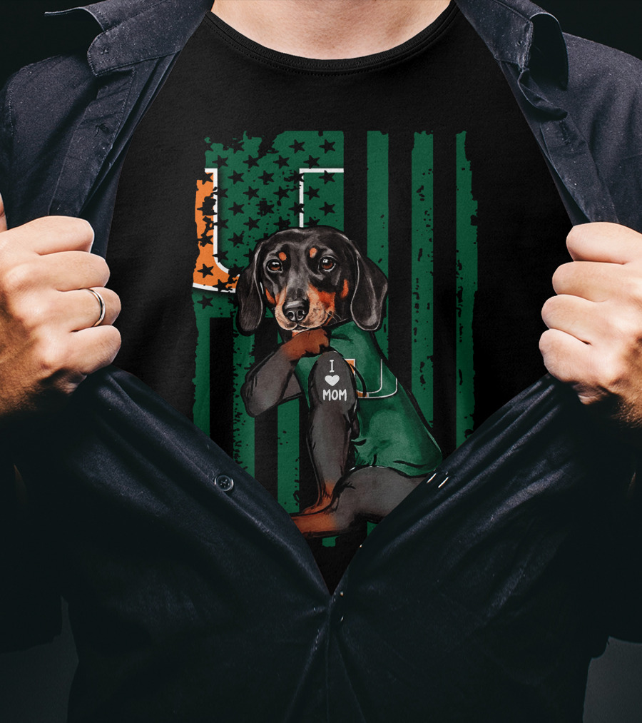 Dachshund Miami Hurricanes I Love Mom T-Shirt