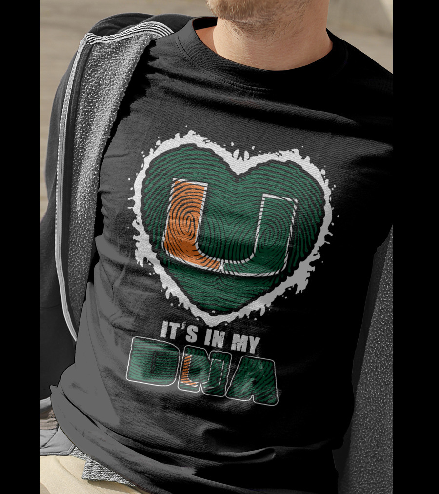 It's In My DNA Miami Hurricanes U Logo Fingerprint Heart T-Shirt