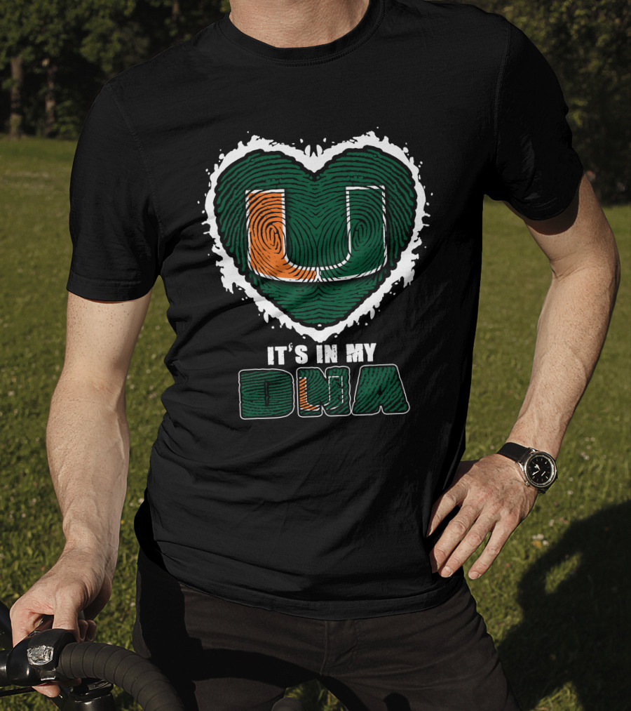 It's In My DNA Miami Hurricanes U Logo Fingerprint Heart T-Shirt