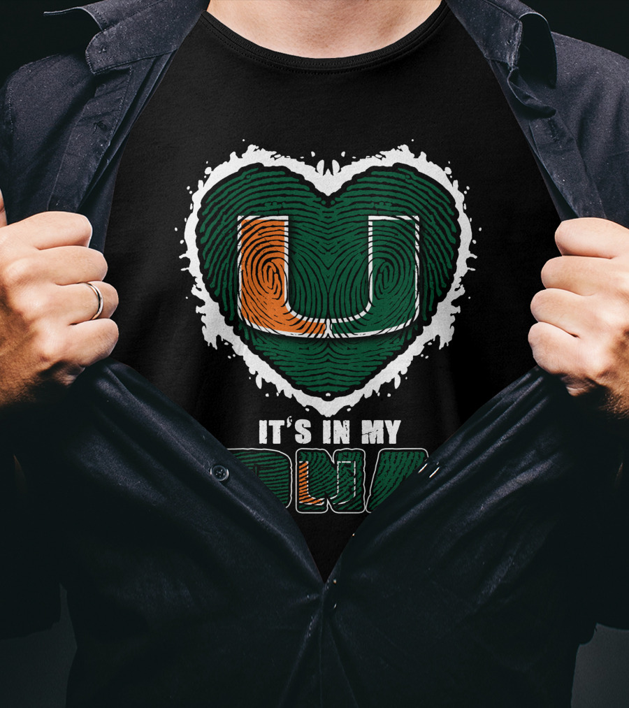 It's In My DNA Miami Hurricanes U Logo Fingerprint Heart T-Shirt
