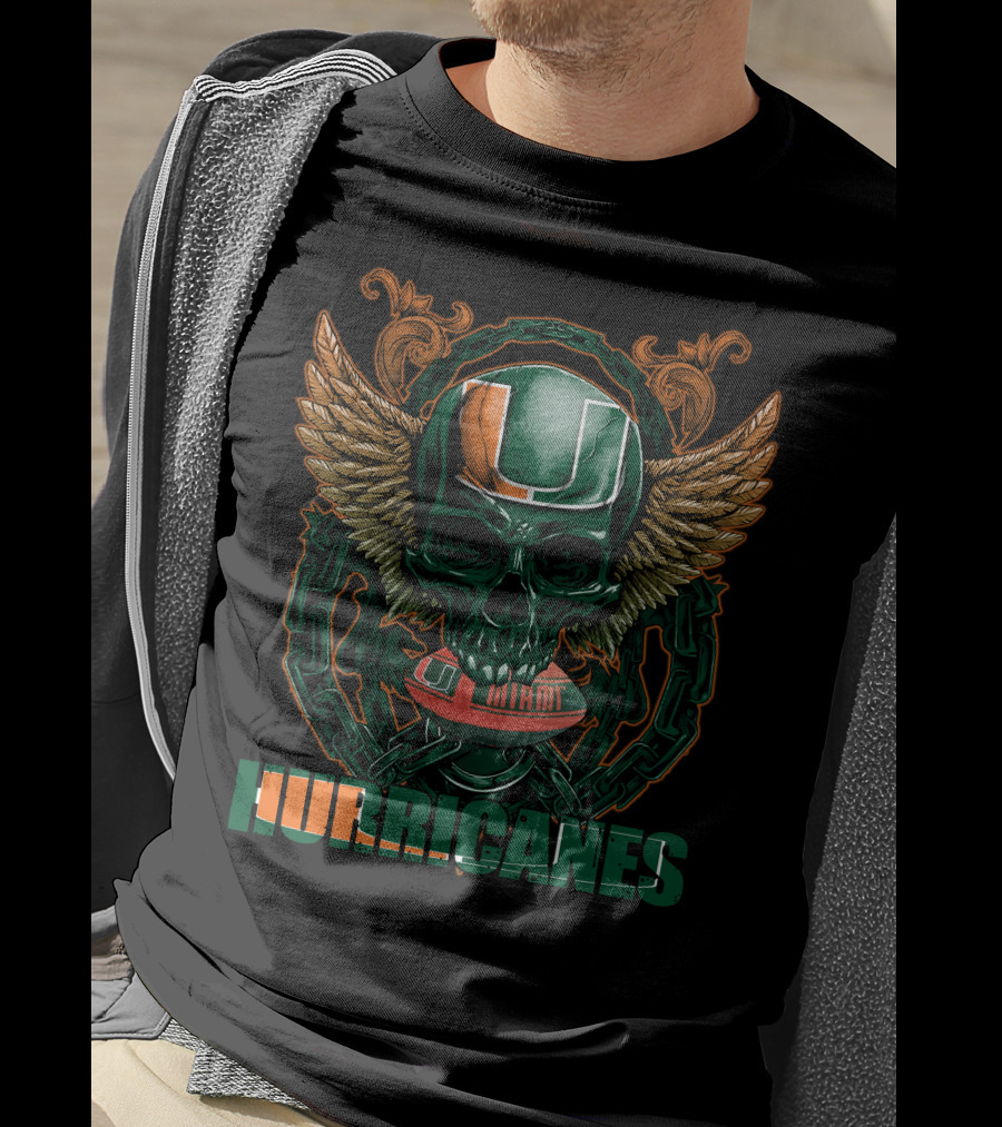 Hurricanes Skullfb Miami Football Helmet Wings T-Shirt