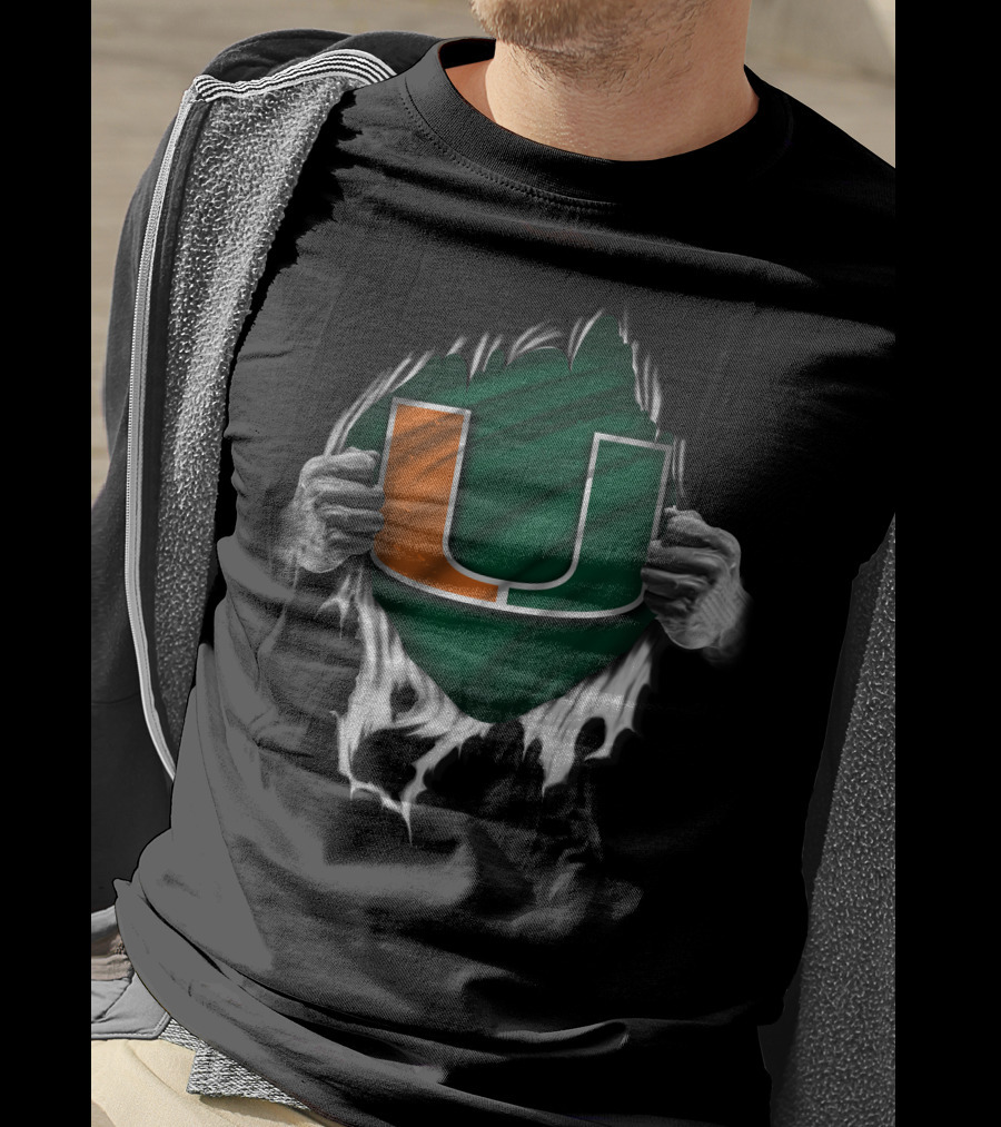 Miami Hurricanes U Logo Torn Reveal T-Shirt