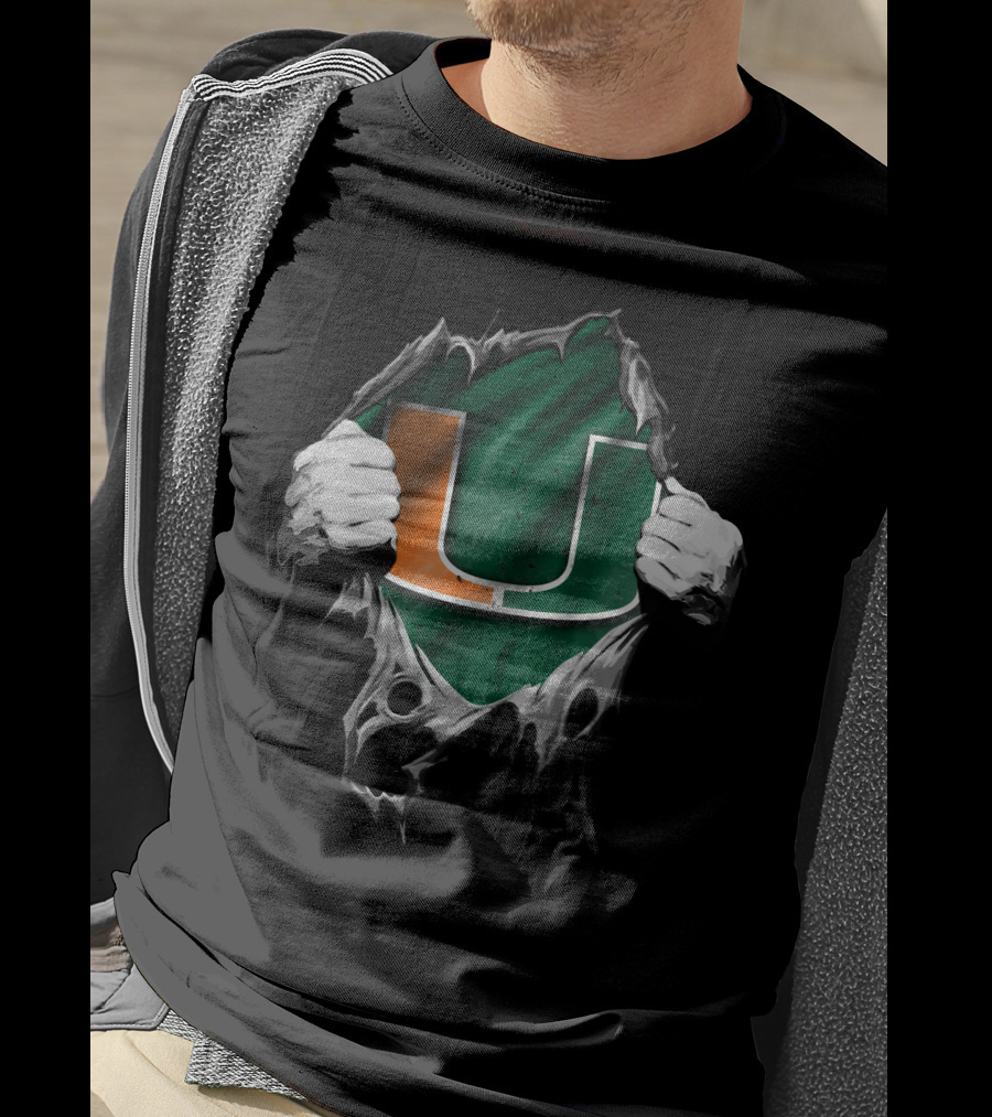 Torn Miami Hurricanes Logo With Hands Revealing U T-Shirt