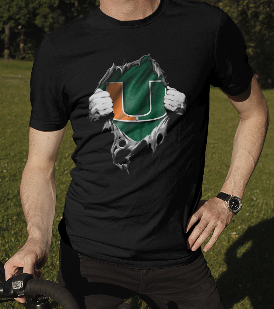 Torn Miami Hurricanes Logo With Hands Revealing U T-Shirt