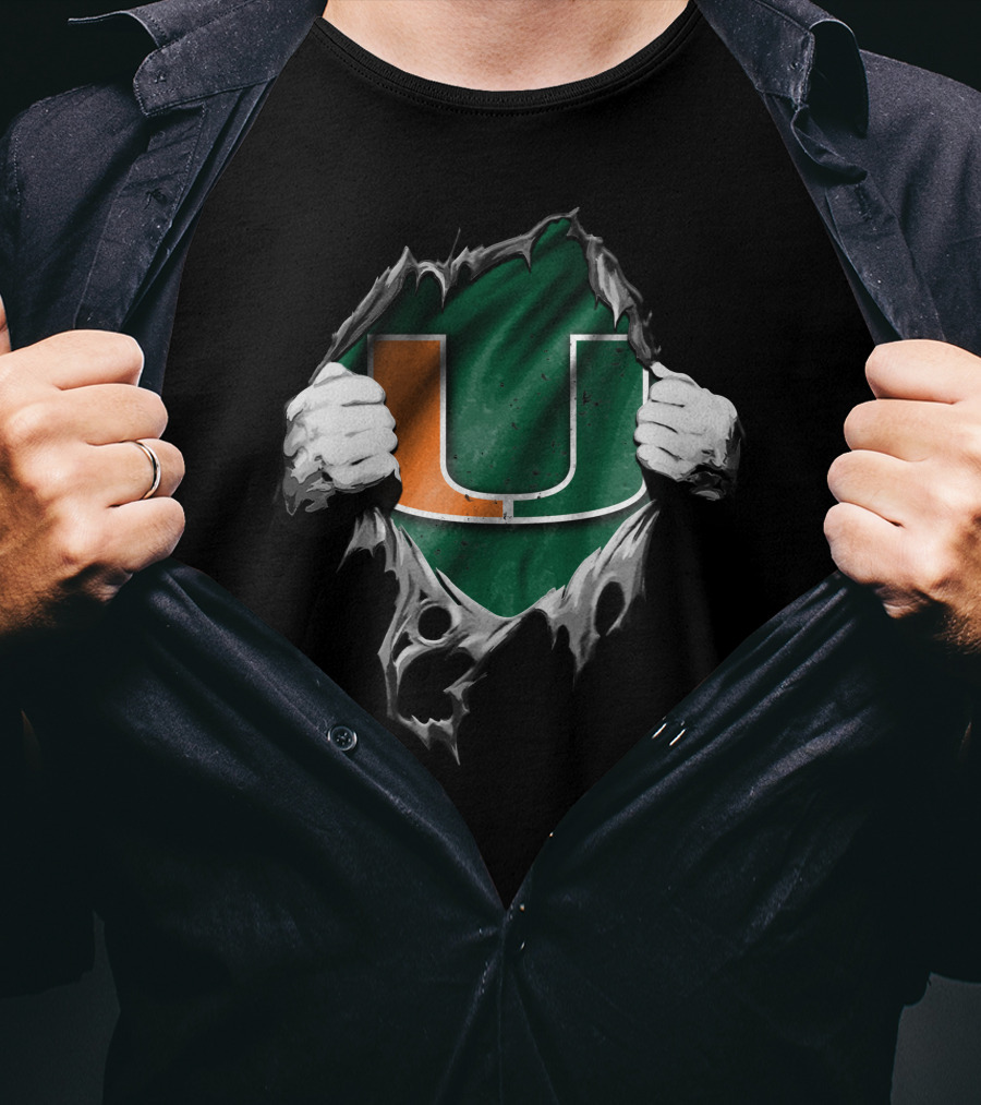 Torn Miami Hurricanes Logo With Hands Revealing U T-Shirt