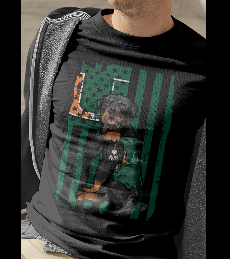 Rottweiler Miami Hurricanes I Love Mom Dog Wearing T-Shirt