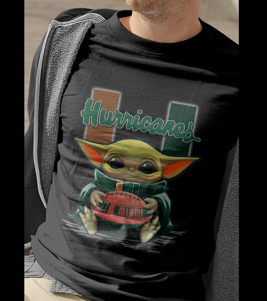 Yoda Miami Hurricanes Baby Holding Football U T-Shirt