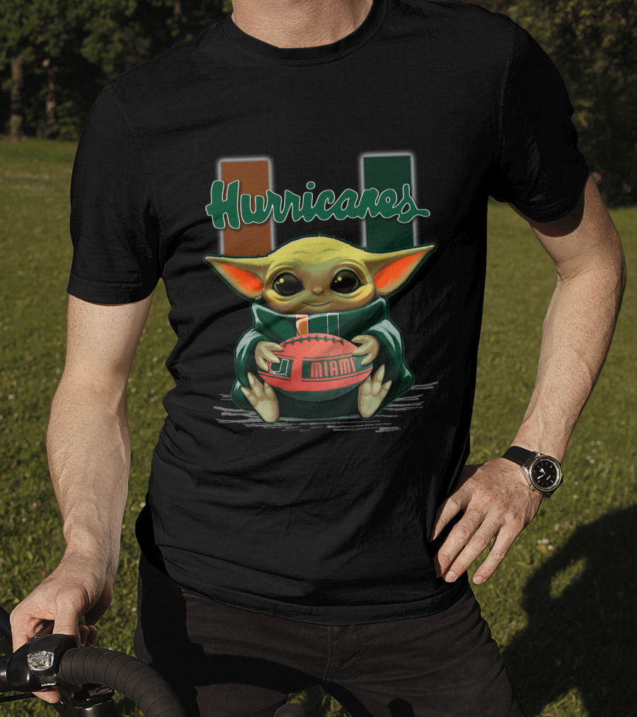 Yoda Miami Hurricanes Baby Holding Football U T-Shirt