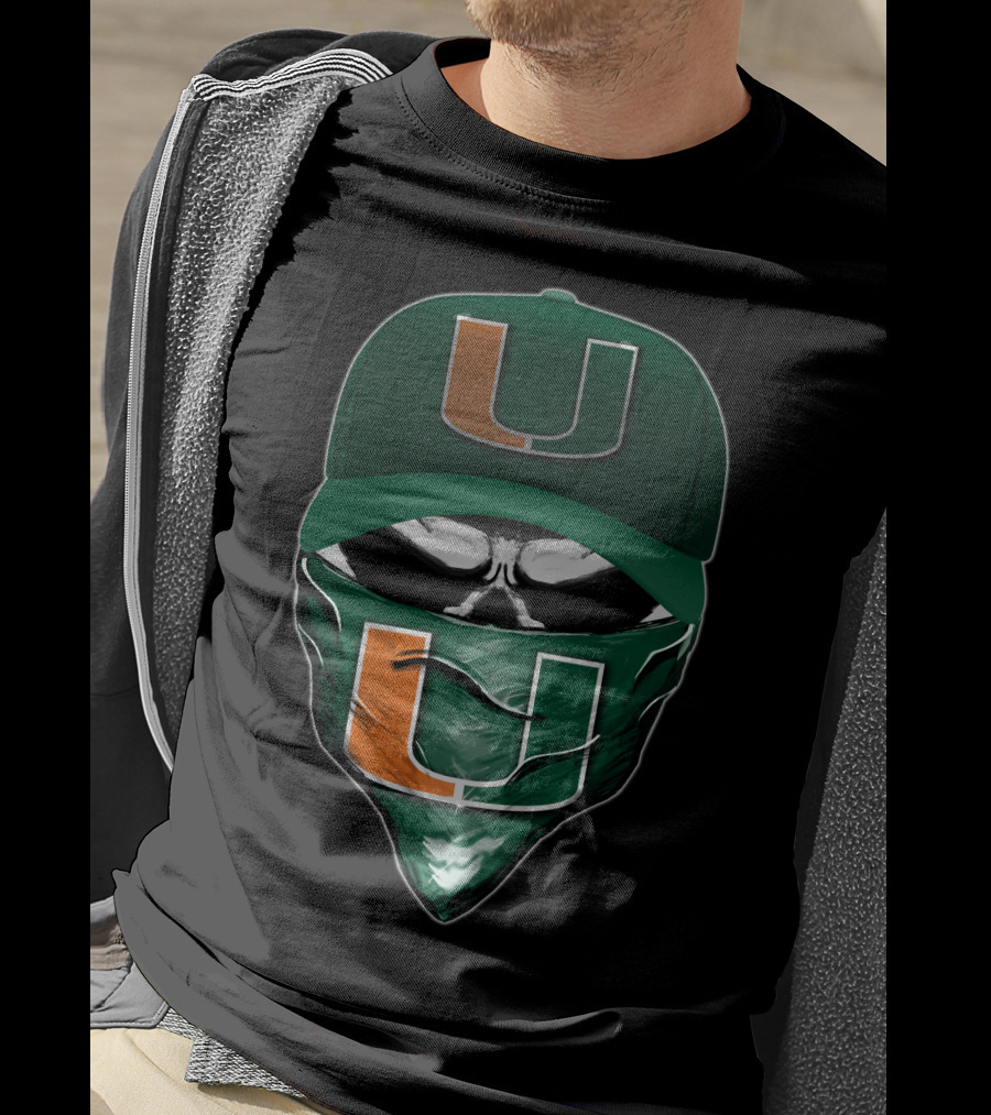 Skull Miami Hurricanes U Logo Hat And Bandana T-Shirt
