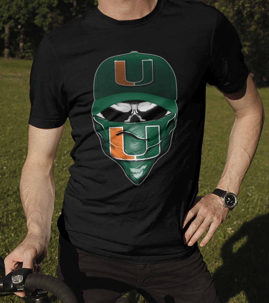 Skull Miami Hurricanes U Logo Hat And Bandana T-Shirt