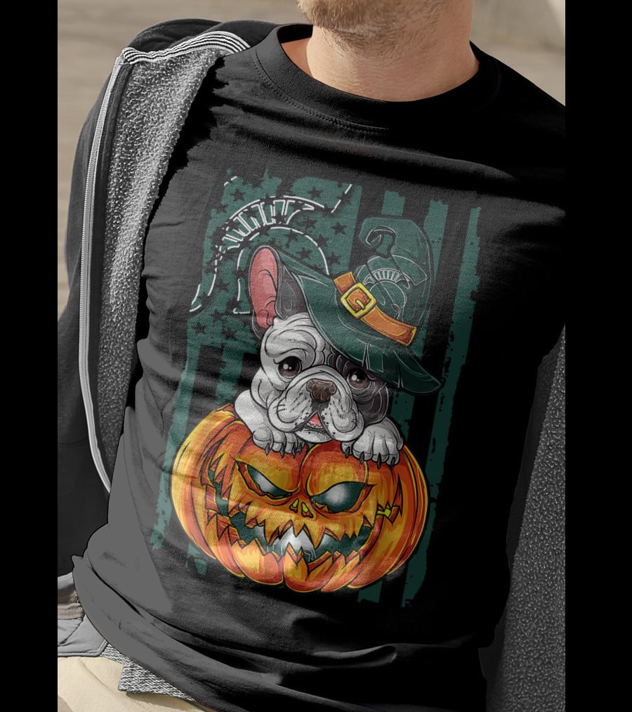 Hlw Bulldog Halloween Witch Hat Pumpkin Michigan State Spartans T-Shirt