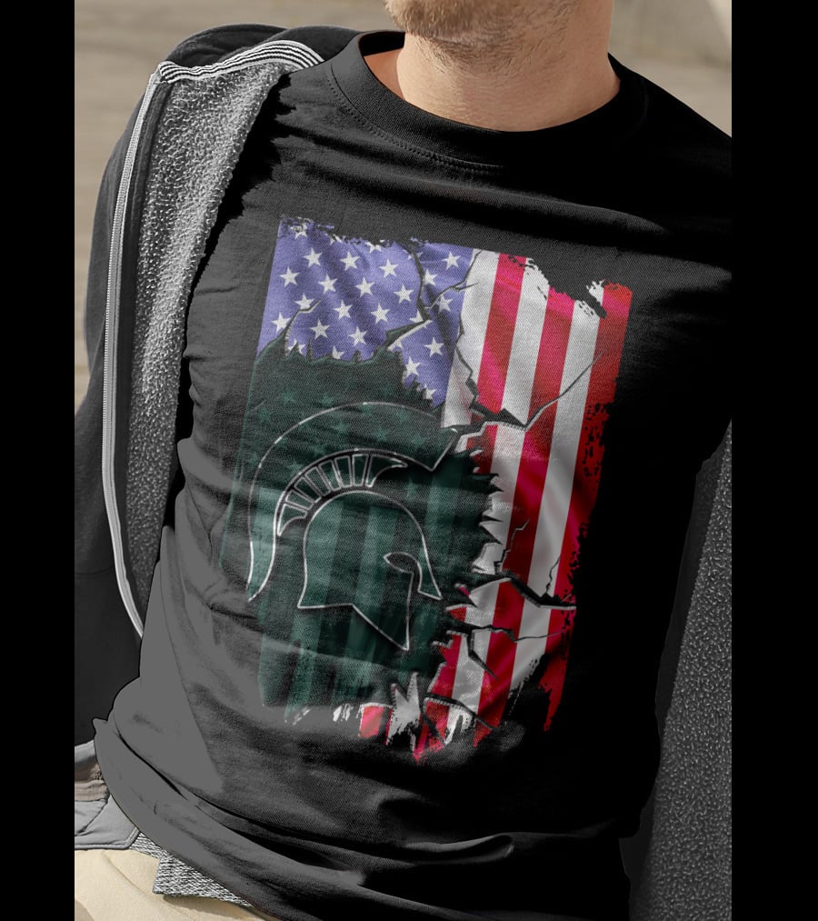 American Flag Rip Michigan State Spartans Helmet T-Shirt