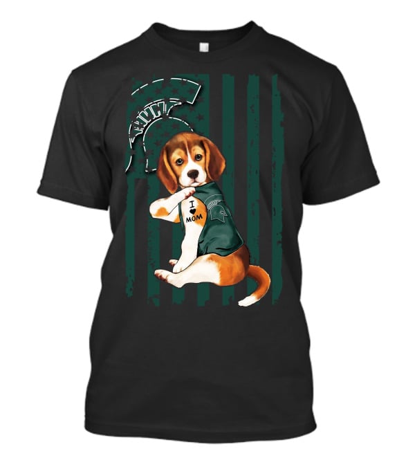 Beagle I Love Mom Michigan State Spartans Fan Support With Mascot And Helmet T-Shirt