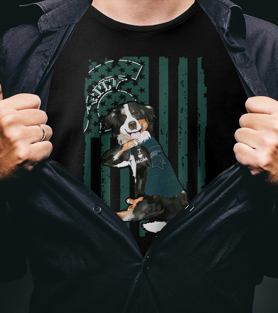 Border Collie I Love Mom Michigan State Spartans T-Shirt