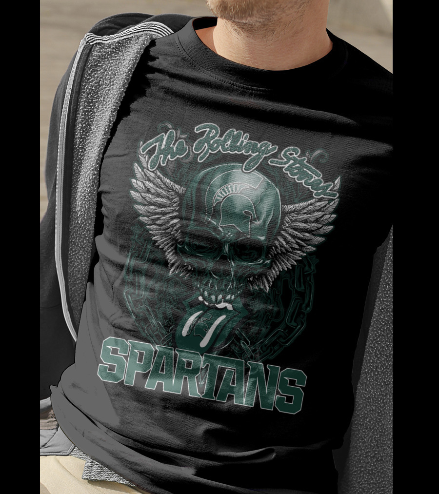 The Rolling Stones Michigan State Spartans Skull And Wings Icon With Tongue T-Shirt