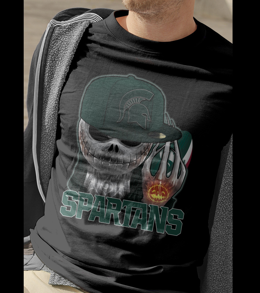 Jackskull Michigan State Spartans Halloween Pumpkin Skull T-Shirt