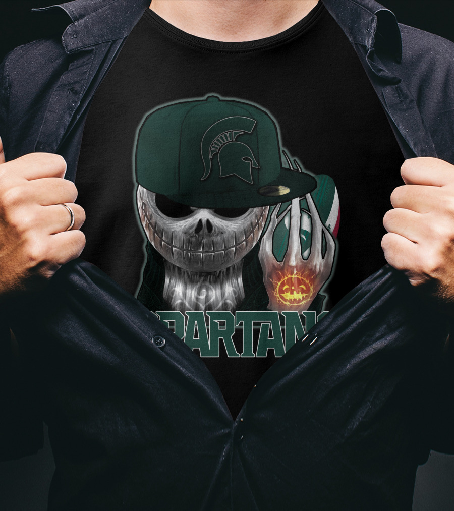 Jackskull Michigan State Spartans Halloween Pumpkin Skull T-Shirt