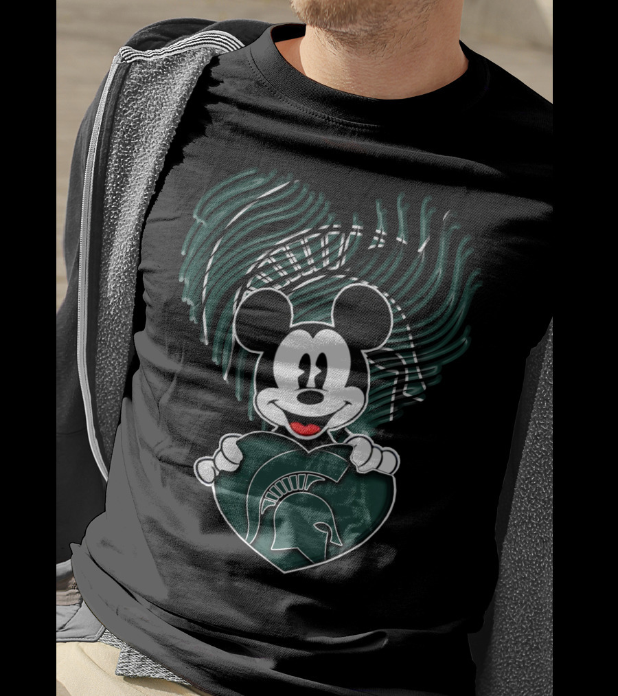 Mick Mouse Michigan State Spartans Heart Spartan Helmet T-Shirt