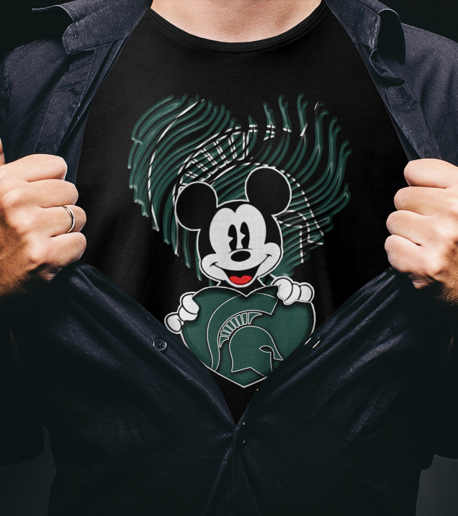 Mick Mouse Michigan State Spartans Heart Spartan Helmet T-Shirt